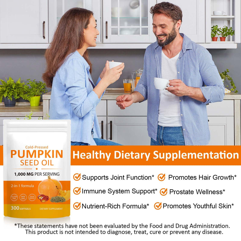 Pumpkin Seed Oil Capsules, 300Pcs Pumpkin Seed Oil for Hair Growth & Prostate Health, Supports Urinary, Cold Pressed 2-in-1 Formula, Herbal Supplement Skin Care (1 PC) 300 count (Pack of 1)