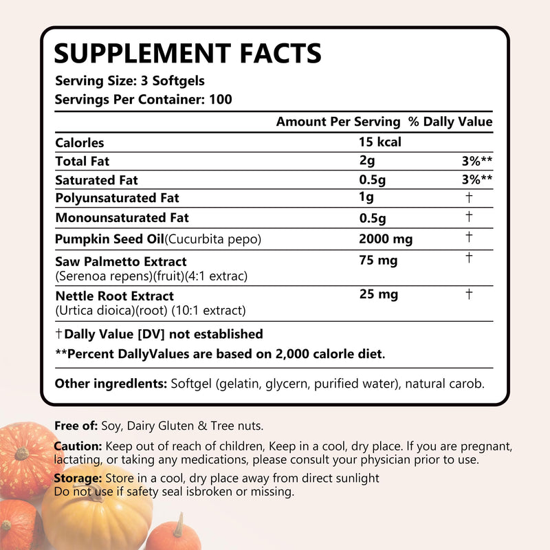 [Australia] - Pumpkin Seed Oil with Saw Palmetto & Nettle Root - 2000 mg per Serving, 300 Softgels for Hair Vitality Support, Herbal Blend for Daily Wellness, Plant-Based & Gluten-Free 300 Count (Pack of 1) 