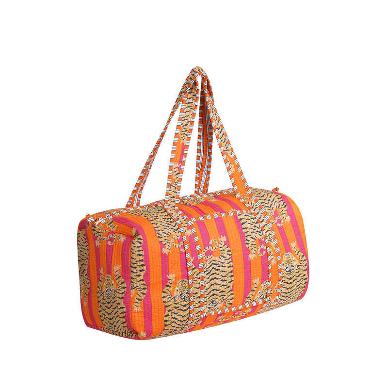 LKGSM Handmade Cotton Quilted Weekender Bag, Floral Indian Print Duffle, Bohemian Overnight Travel Tote for Women, Large Carry-on Luggage, Floral Gym Bag (A) A
