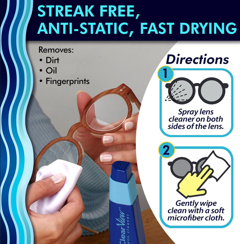 [Australia] - Clear View Lens Cleaner Kit - Travel Size, Integrated Cloth and Cleaner Combination Kit. Compact and Portable, Refillable, Safe for All Lenses, Lens Cleaner Spray + Microfiber Cloth 4 
