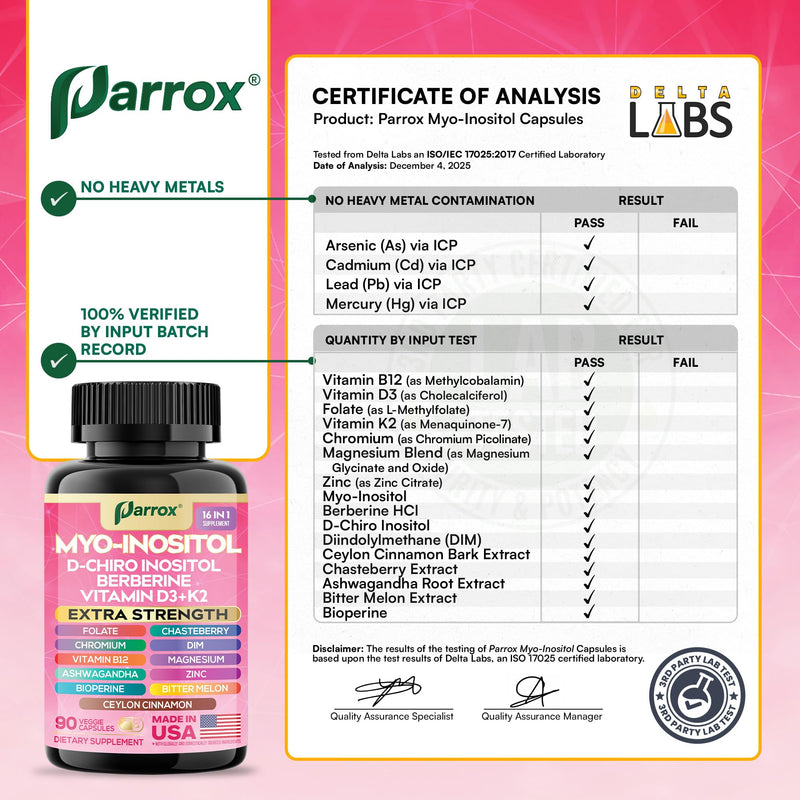 Myo-Inositol Supplement, 15-in-1 D-Chiro & Folate, 90 Vegan Capsules | D-Chiro Inositol, Folate, DIM, Vitamins D3, B12, K2, Chromium, Cinnamon, Zinc, Ashwagandha, Chasteberry 90 Count (Pack of 1)