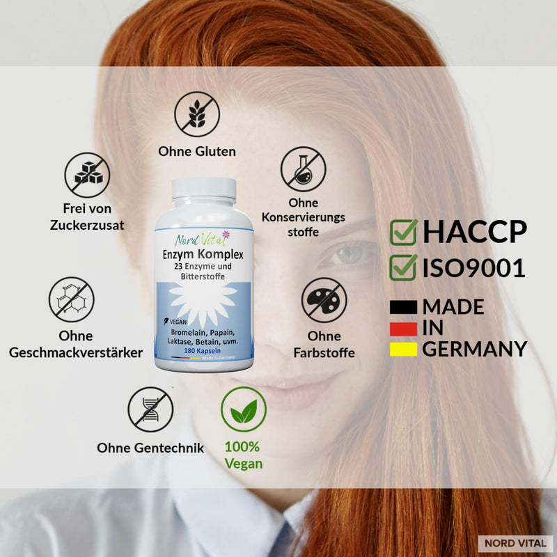 [Australia] - Enzyme complex with 23 active ingredients - 180 gastro-resistant capsules - enzymes and bitter substances - bromelain, papain, amylase, lipase, protease, lactase, betaine HCL, ginger, curcuma... - Vegan 