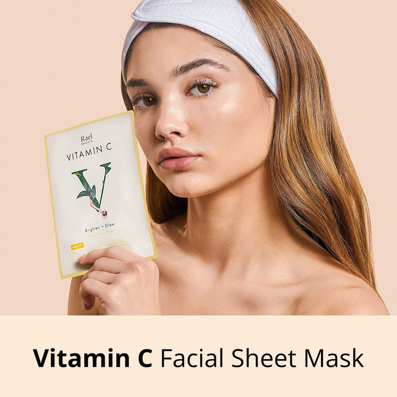 Rael Facial Masks Hydrating & Soothing Skincare Daily Beauty Essentials | Pomegranate, Fig & Citrus Fruit Extract Serum, Glowing Skin, Bamboo Sheets, Korean Skin Care, All Skin Type (Vitamin C, 5 Ct) Vitamin C