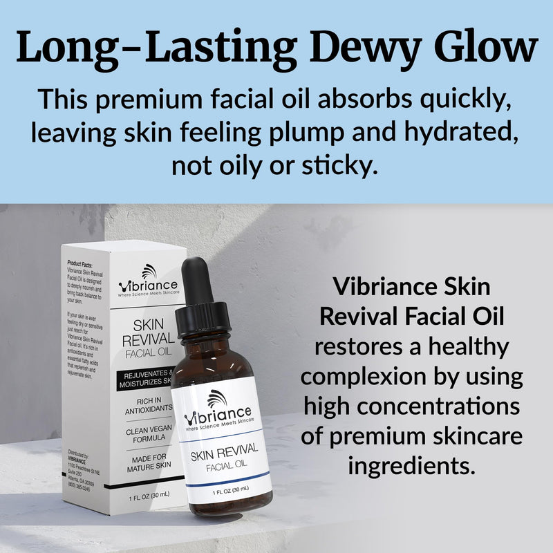 Vibriance Skin Revival Facial Oil - Natural Ingredients - Face Hydrating for Sensitive and Dry Types, with Vitamin E, Sea Buckthorn, Camellia, Squalane - Vegan, Paraben-Free