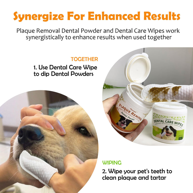 [Australia] - Dental Cleaning Kit, Dental Care Wipes to Clean Plaque on The Surface of The Teeth, Beef Liver Flavour Dental Powder with Probiotic to Solve Oral Problems from The Inside of Digestion Dental Kit（50 Ct） 