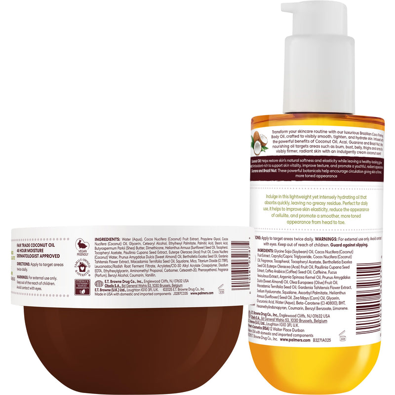 Palmer's Coconut Oil Formula Brazilian Coco Firming Skin Care Duo, Whipped Body Butter (8.8 Oz) + Body Oil (6.5 Fl Oz) Helps with Skin Tightening & Firming of Bum, Bust & Belly, Provides 48Hr Moisture