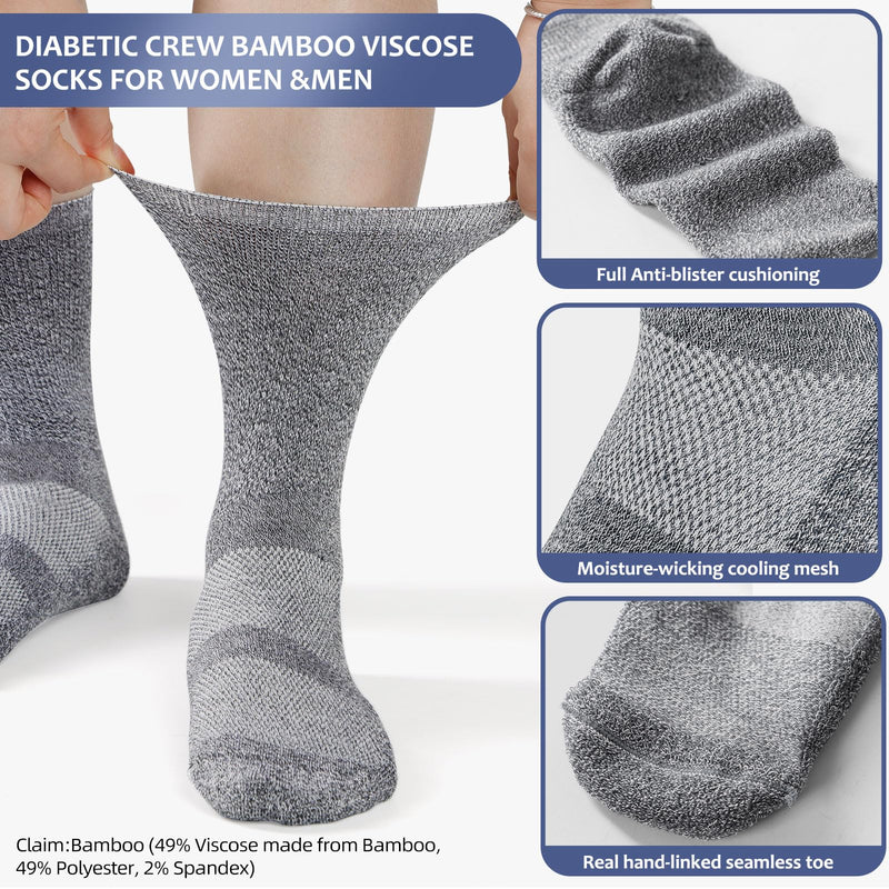 [Australia] - Diabetic Socks for Men Women-6 Pairs Non Binding Crew Diabetic Neuropathy Socks with seamless toe for size 6-9 9-12 Tan/Khaki/Navy/Pale Blue/Navy Blue/Offwhite Large 
