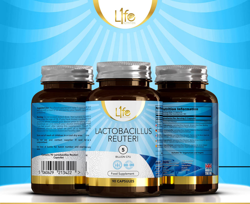 LN L Reuteri | 90 Lactobacillus Reuteri Probiotic Capsules - 5 Billion CFU L-Reuteri per Serving | High Strength L-Reuteri Supplement | Non-GMO, Gluten & Allergen Free | Made in The UK