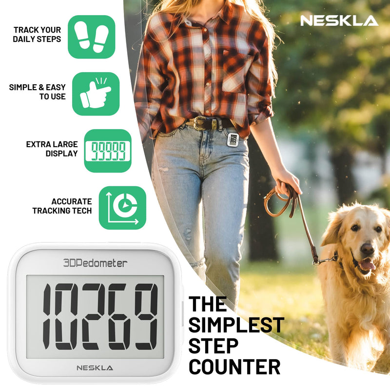 [Australia] - 3D Pedometer for Walking, Simple Step Counter with Large Digital Display, Step Tracker with Removable Clip Lanyard, Accurately Track Steps for Men Women Kids Adults Seniors-Ceramic White 