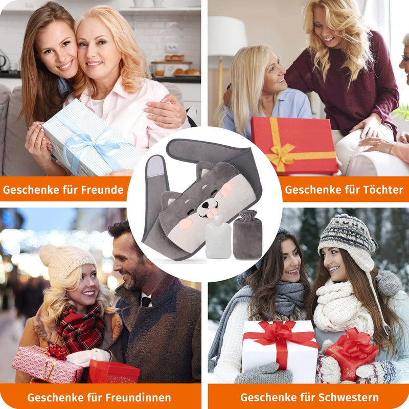 [Australia] - Hot Water Bottle Belt, Fesaizwi 1L Hot Water Bottle Belt 3 in 1 Portable PVC Hot Water Bottle, Hot Water Bottle with Soft Cover and Waist Cover, for Neck and Shoulder Back Legs Gray Puppy 