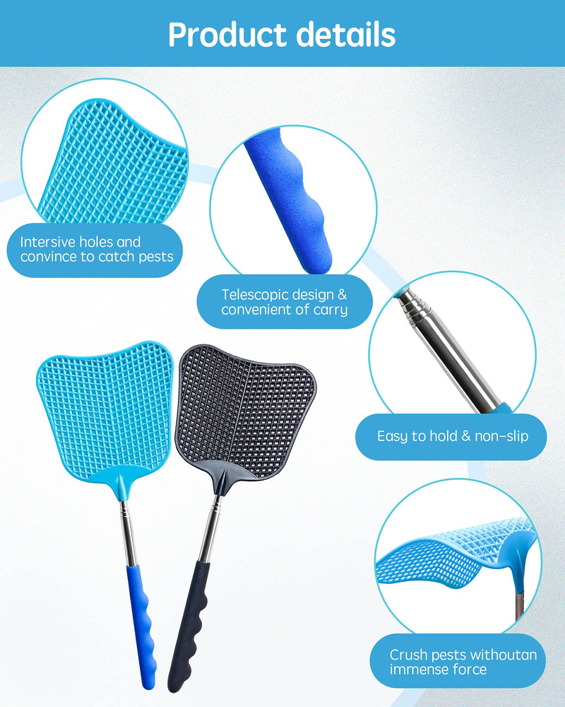 [Australia] - Fly Swatter Heavy Duty Set, with Durable Telescopic Stainless Steel Extendable Handles, for Home, Classroom and Office, 2Pcs, 2 Colors 
