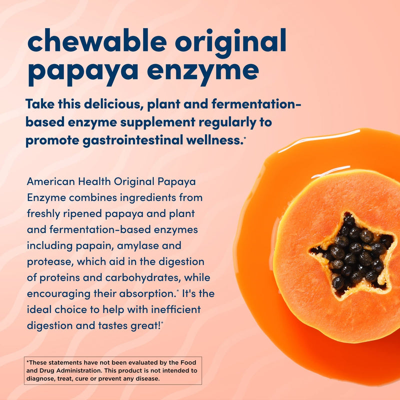 American Health Enzymes Chewable Original Papaya Enzyme 600 Tablets - Pack of 2