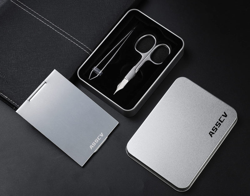 Professional Eyebrow Tweezers With Scissors & Mirror-For Precise Facial Hair Trimming and Removal-Stainless Steel Eyebrow Tweezers Set For Women & Men