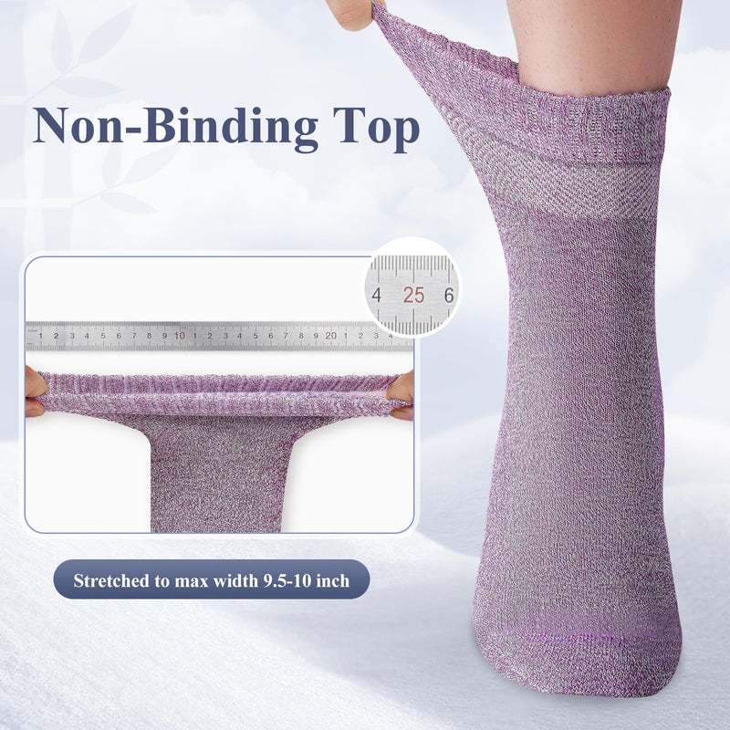 [Australia] - Bamboo Viscose Diabetic Socks for Women, 6 Pairs Non Binding Wide Top, Seamless Loose Cushion Socks for Swollen Feet Large Multicolor 