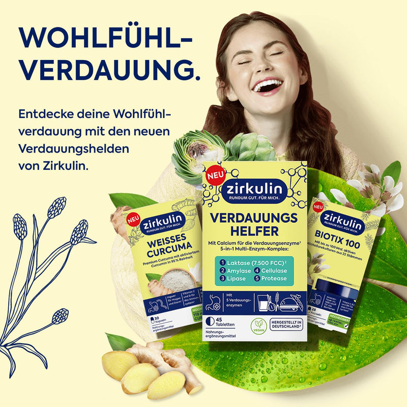 [Australia] - Zirkulin digestive aid 1x 45 tablets - 5 in 1 multi-enzyme complex with 7,500 FCC lactase - supports digestion & carefree enjoyment - dietary supplement with lactase, cellulase & calcium 45 pieces (pack of 1) 