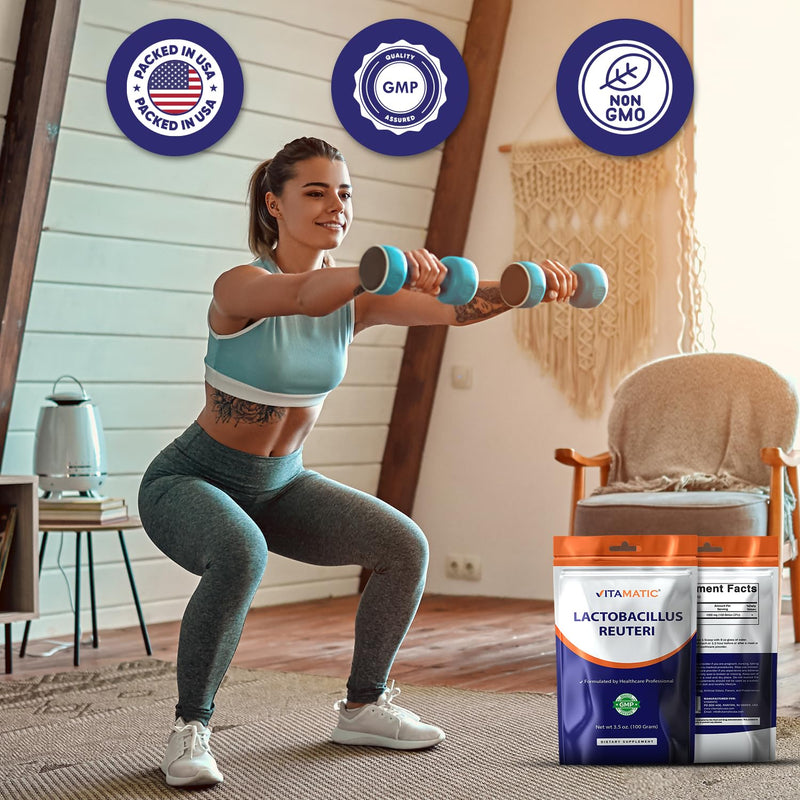 Vitamatic Lactobacillus Reuteri Probiotic Powder - Digestive Health Support - 100 Gram (3.5 OZ) - 100 Servings