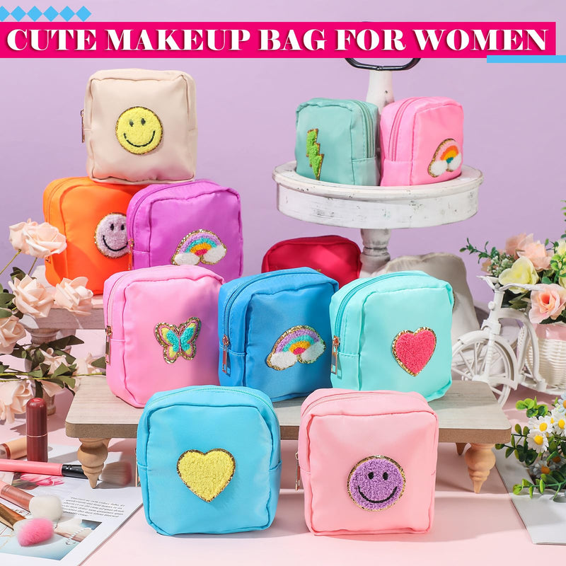 12 Pcs Mini Makeup Bag Bulk, back to school Gifts for Girls Preppy Square Cosmetic Makeup Small Nylon Pouch with Zippe Toiletry Organizer for Traveling Girls & Best Friends