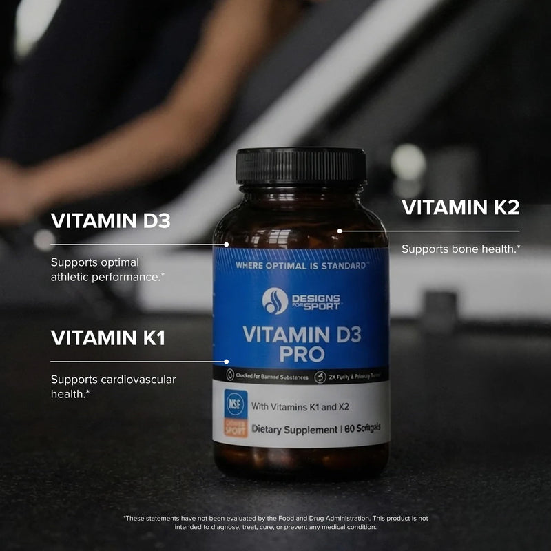 Designs for Sport Vitamin D3 Pro - Supports Bone Health & Immune Function* - Vitamins D3, K1 & K2 Blend - Gluten Free & Non-GMO - 60 Softgels