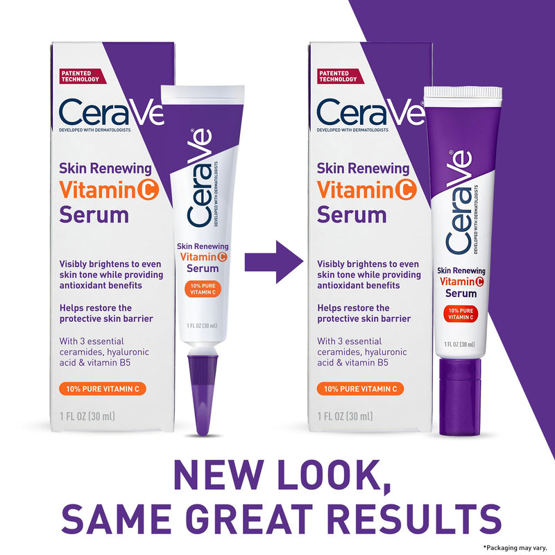 CeraVe Skin Brightening Vitamin C Serum for Face with Hyaluronic Acid, 1oz | Skincare, 10% Pure Vitamin C, Brightening Serum, Ceramides, Antioxidant, Hydrates and Improves Skin Tone & Texture