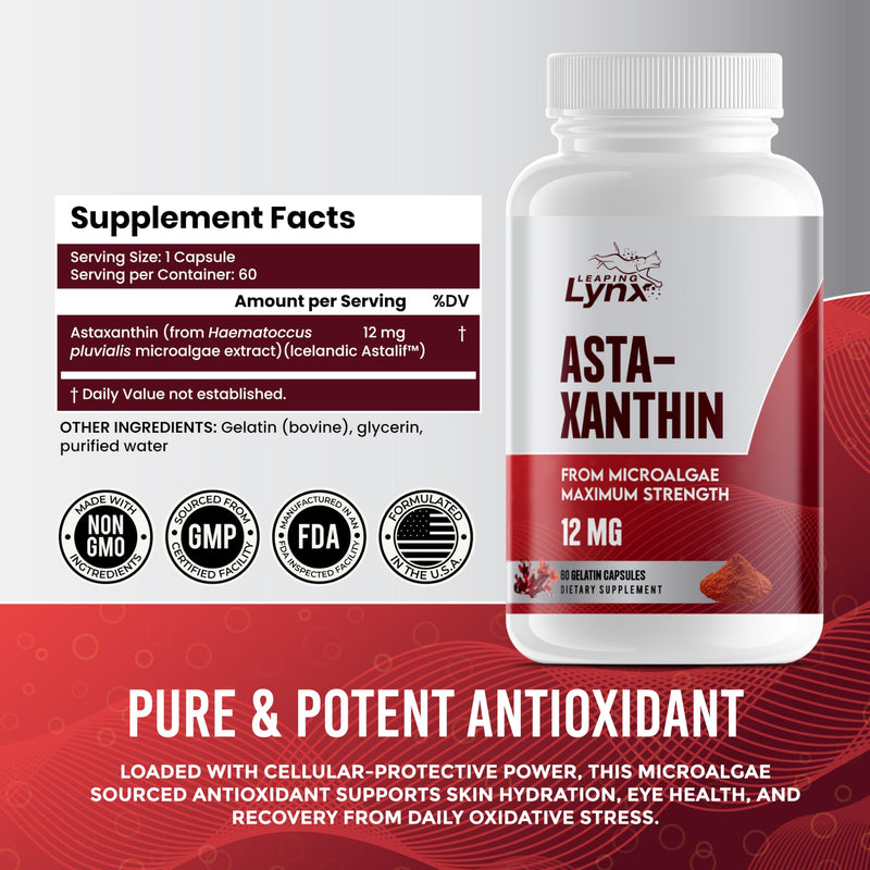 [Australia] - SUPER SUPPLEMENTS Astaxanthin 12mg, 60 Capsules, 2 Month Supply | Premium Astaxanthin Antioxidant | Fresh Microalgae Source | Supports Eye, Joint, Internal Circulation, Skin Health & Natural Tanning 
