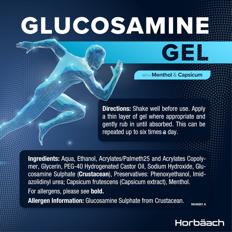 Glucosamine Gel | 150 ml | with Menthol and Capsicum | Cooling Effect | Highly Absorbable, Non-Sticky and Non-Greasy Gel | By Horbaach