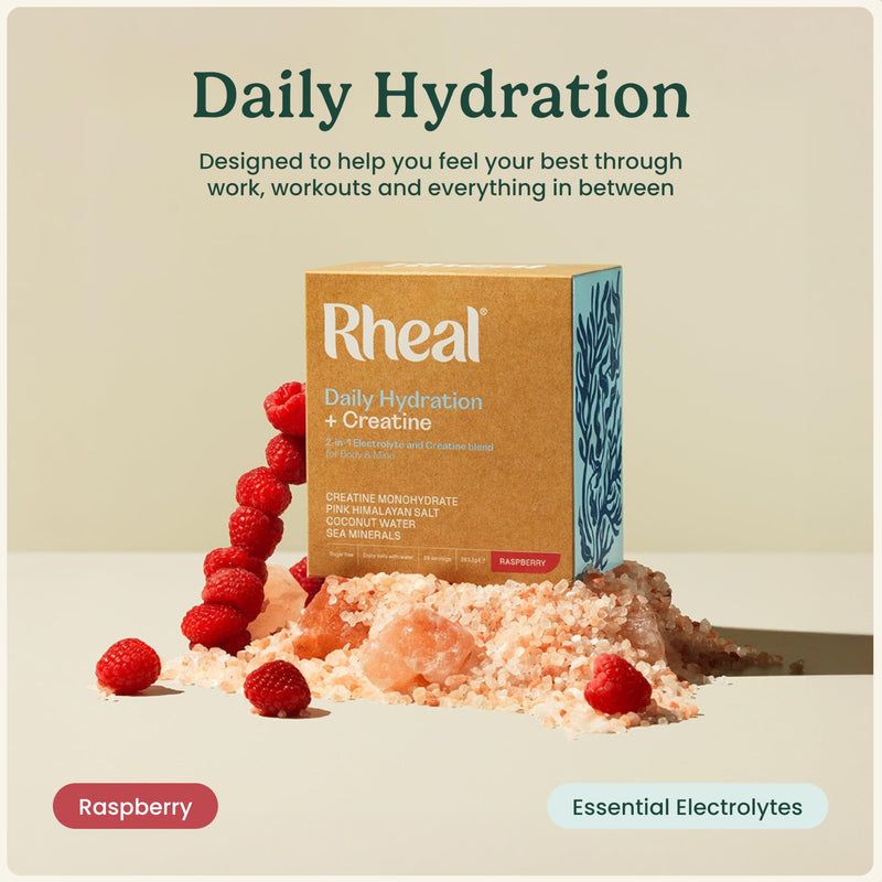 Rheal Hydration Sachets, 28 Pack, Ready to Mix, Essential Electrolytes & Vitamin Drink Powder, Sugar Free, Daily Hydration, Energy, Focus, Recovery & Reduced Fatigue – Raspberry