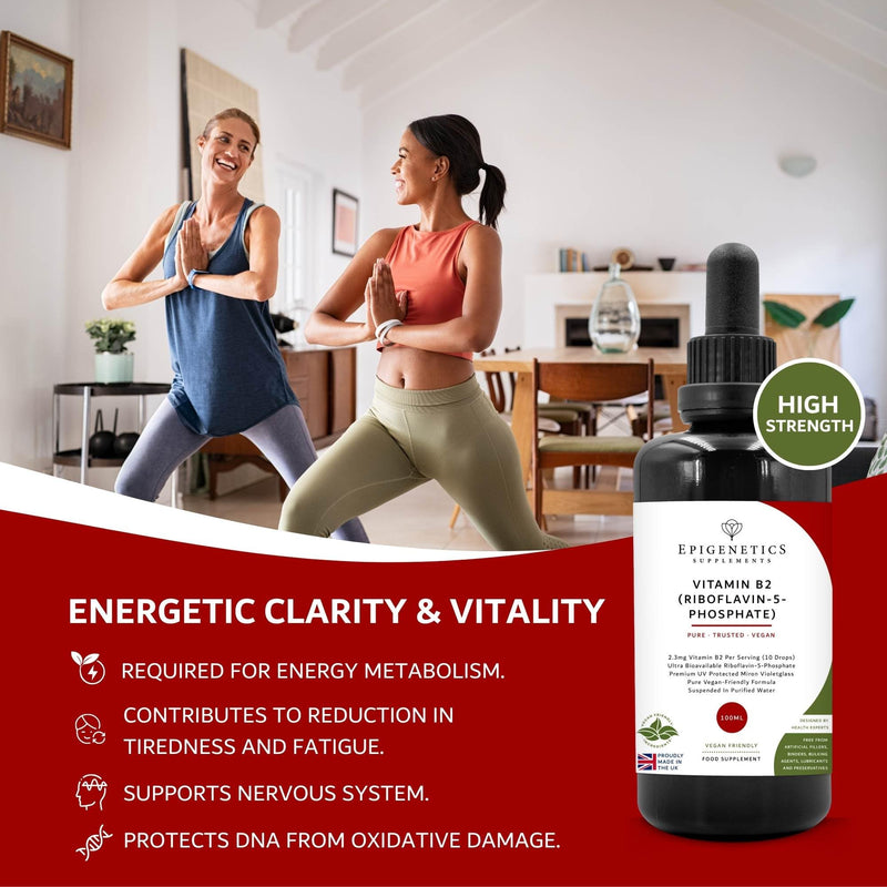 Vitamin B2 High Strength Liquid Supplement (R5P) 100ml | 4 Months Supply | 2300mcg Riboflavin 5 Phosphate | Premium UV Blocking Miron Violet Glass | UK Made & Vegan Friendly | 10 Drops Daily