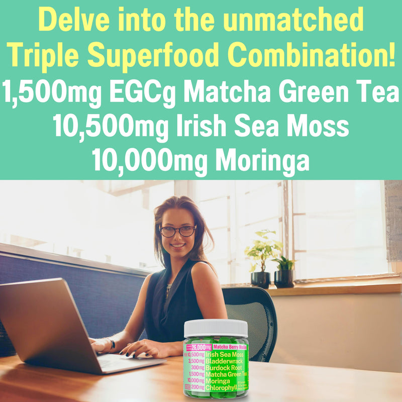 [Australia] - Moringa Irish Sea Moss Chlorophyll EGCg Green Tea Burdock Root Bladderwrack Super Greens Gummies, Powder Capsules Pills Liquid Drops Oil Tincture Supplement Supplements Alt, Organic Green Seamoss 