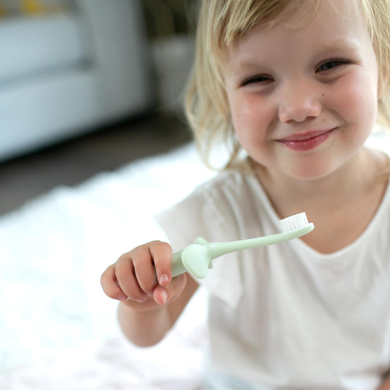 [Australia] - Dr. Brown's Infant-to-Toddler Training Toothbrush Set, Mint Elephant with Fluoride-Free Strawberry Baby Toothpaste, 0-3 Years 