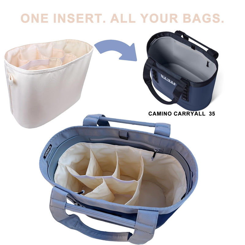 Bag Organizer Insert for YETI Camino 35, 6-Pocket Bag Organizer (5 Fixed + 1 Adjustable), Open Top Access, Fits Camino 35 Carryall