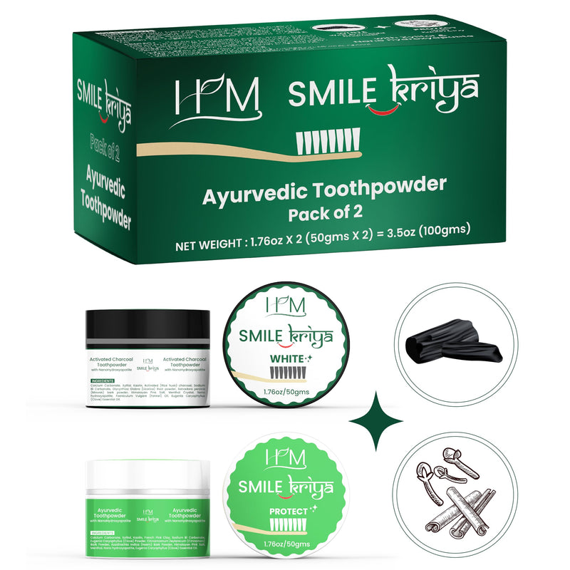 [Australia] - HM - Smile Kriya Ayurvedic Toothpowder Duo (Pack of 2) | Whitens Teeth Naturally, Remineralizes Enamel, Strengthens Gums & Freshens Breath | Activated Charcoal & NanoHydroxyapatite | 1.76 oz X 2 