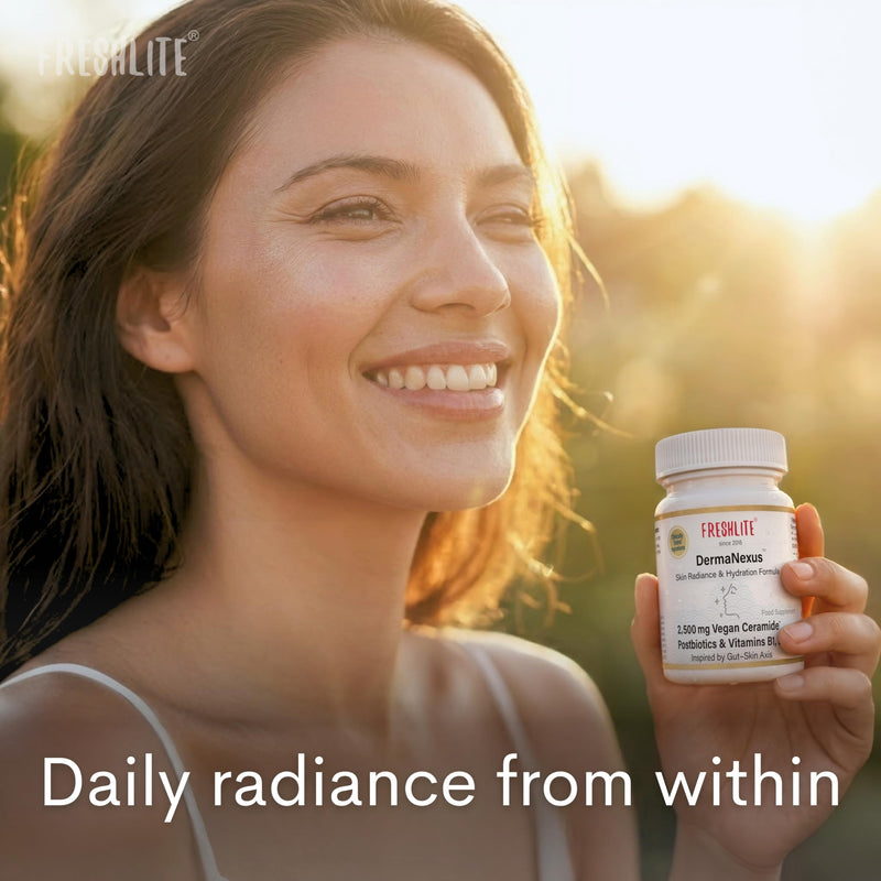 FRESHLITE 2,500mg Ceramide Supplement - Skin Hydration & Barrier Support - Radiant, Luminous Skin - with Vegan Postbiotics for Total Glow - DermaNexus™ 60 Vegan Capsules, Made in Japan 60 count (Pack of 1)