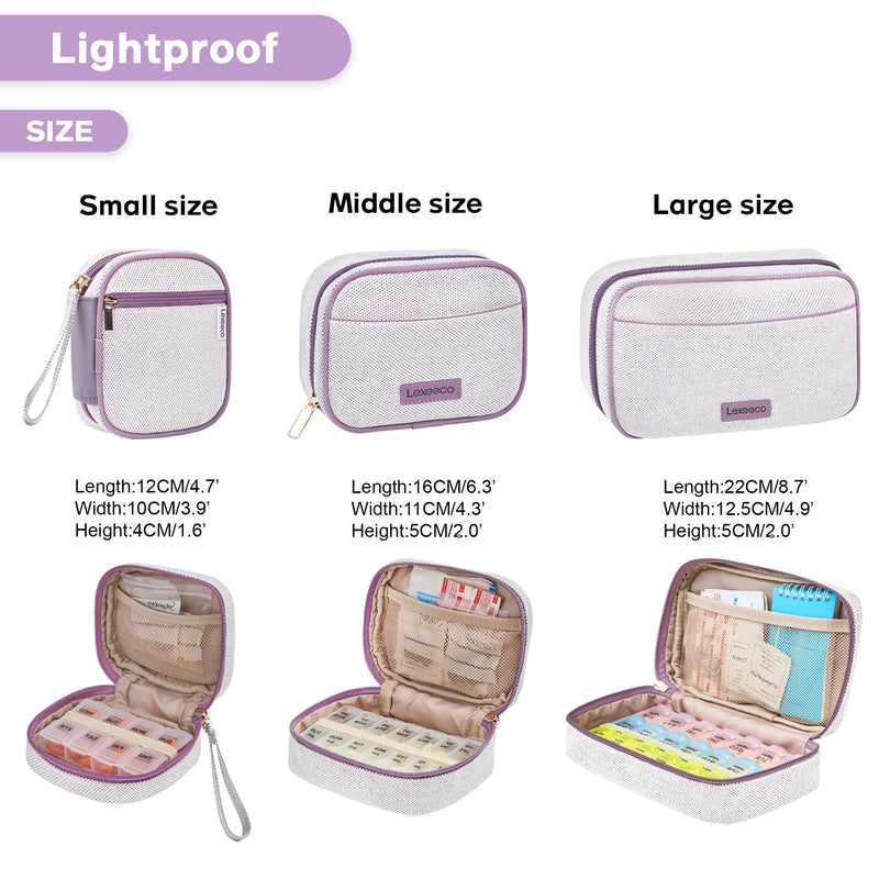 Weekly Travel Pill Organizer 3 Times A Day Pill Case for Purse with Removable 7 Day Pill Box Holder,Cute Medication Organizer Pill Container for Medicine, Vitamin, Fish Oils,Supplement(Purple, Large) Purple 03