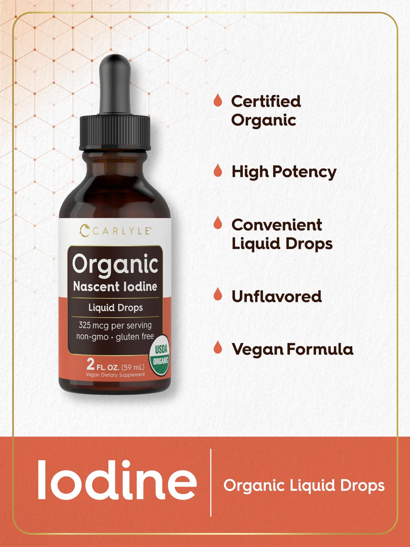 Carlyle Organic Nascent Iodine Liquid Drops | 2 fl oz | Vegan Supplement | Non-GMO, Gluten Free