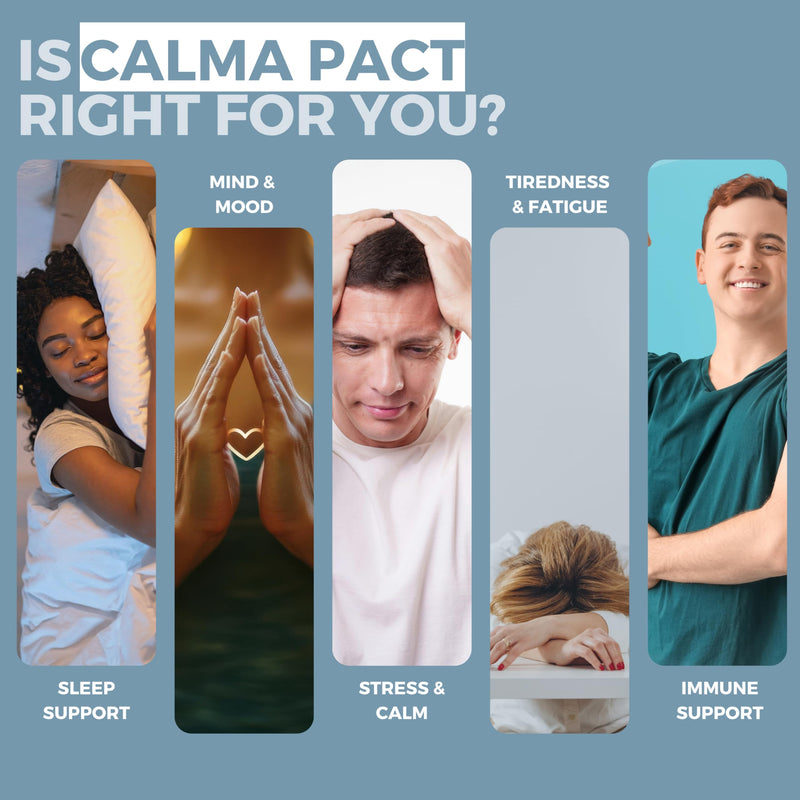 Calm & Sleep Support Capsules – Magnesium Glycinate, Ashwagandha KSM-66, L-Theanine & Lemon Balm for Relaxation, Stress Relief & Night-Time Unwind – 60 Capsules – Calma Pact