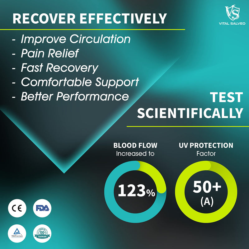 Vital Salveo Recovery Compression Sports Full Leg Sleeve Thigh Calf Long Knee Support Basketball Black (1 Pair) Small Small (Pack of 2)