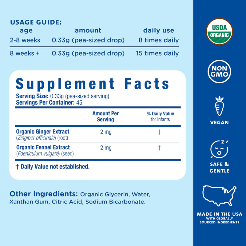 [Australia] - Mommy's Bliss Organic Gripe Water Pacifier Gel for Newborns, Relieves Occasional Stomach Discomfort from Gas, Colic & Fussiness*, Age 2 Weeks +, 0.53 Oz (45 Servings) Organic Gripe Water Gel 