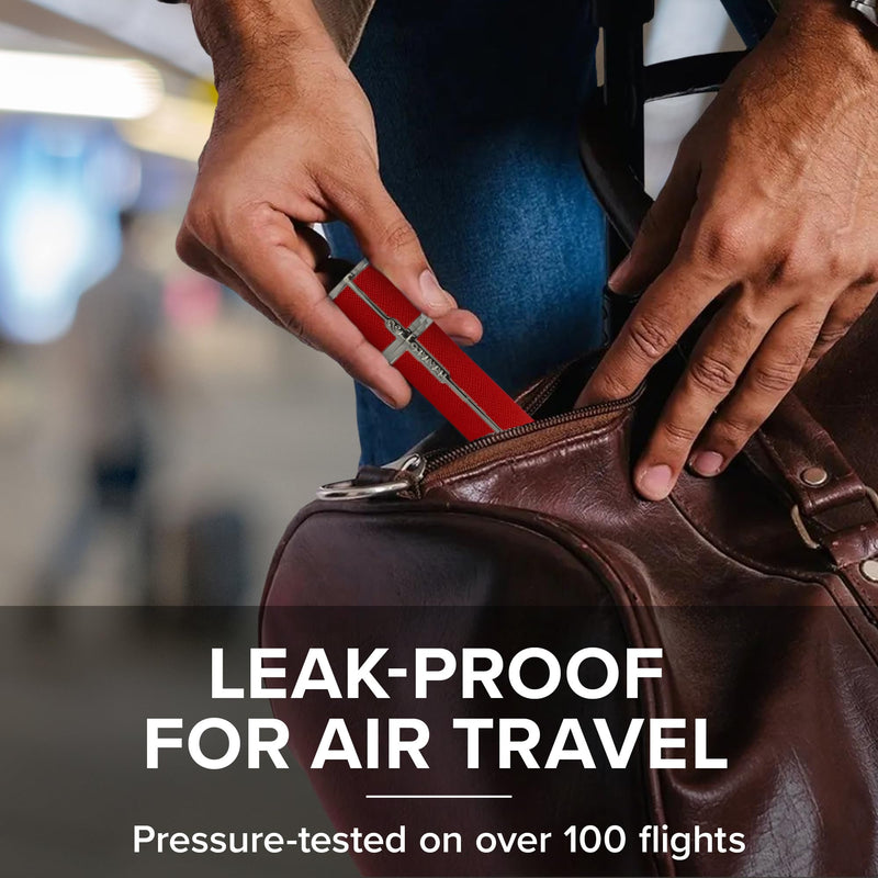 Travalo Milano Perfume Atomizer - Leak-Proof and TSA Approved for Air Travel - Reusable, Airtight, Easy Fill Mini Pump Sprayer - Lightweight, Vegan Leather with Polished Metal Outer Shell - Red