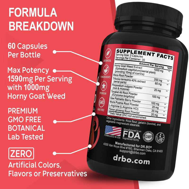 [Australia] - Horny Goat Weed For Men and Women - 1590mg Extra Max Male Enhancement, Stamina, Endurance, Performance - Maca Root, Tribulus, Muira Puama, L Arginine Ginseng Hornygoatweed for Men & Women - 60 Pills 