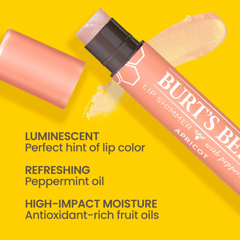 Burt's Bees Lip Balm, Moisturizing Lip Shimmer for Women, for All Day Hydration, with Vitamin E & Coconut Oil, 100% Natural, Apricot, 0.09 Ounce 1 Count (Pack of 1)