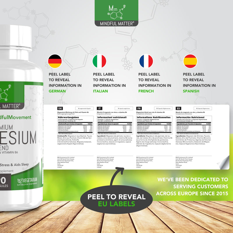 MM Magnesium Blend | 90 High Strength Magnesium Complex Capsules - 330mg per Serving from Mag Malate, Mag Glycinate & Taurate | Non-GMO, Gluten & Allergen Free