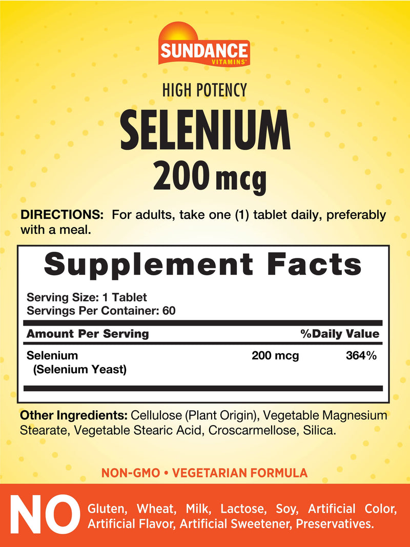 [Australia] - Sundance Selenium 200mcg | 60 Tablets | High Potency Formula | Vegetarian, Non-GMO, and Gluten Free Essential Mineral Supplement 60 Count (Pack of 1) 