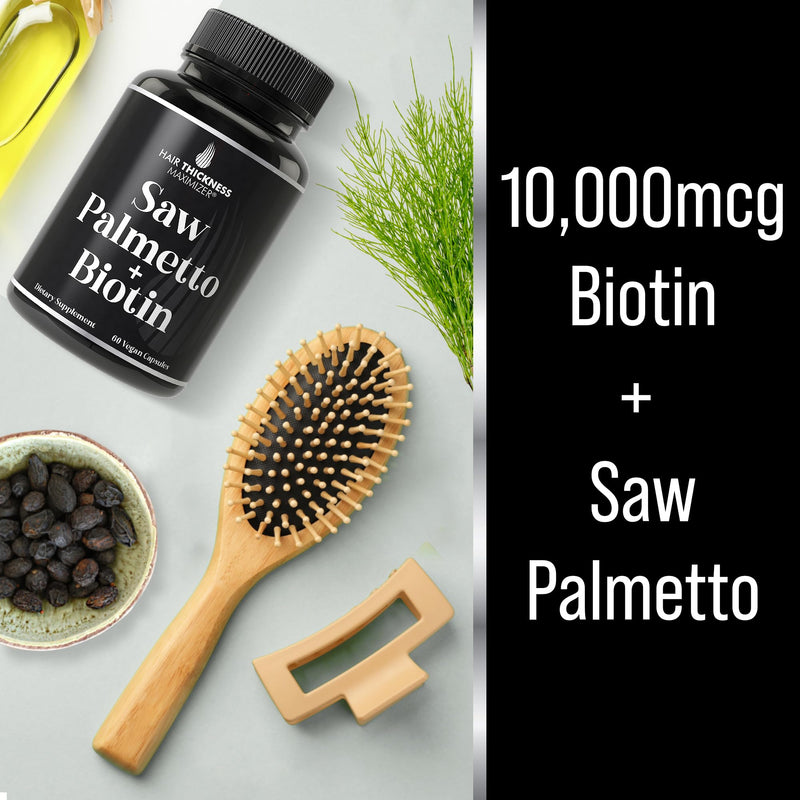 [Australia] - Saw Palmetto + Biotin Advanced 2-in-1 Combo for Hair Growth. Vegan Capsules Supplement with Natural Saw Palmetto Extract + 10000mcg Biotin. Hair Loss and Regrowth Pills for Men and Women. DHT Blocker 