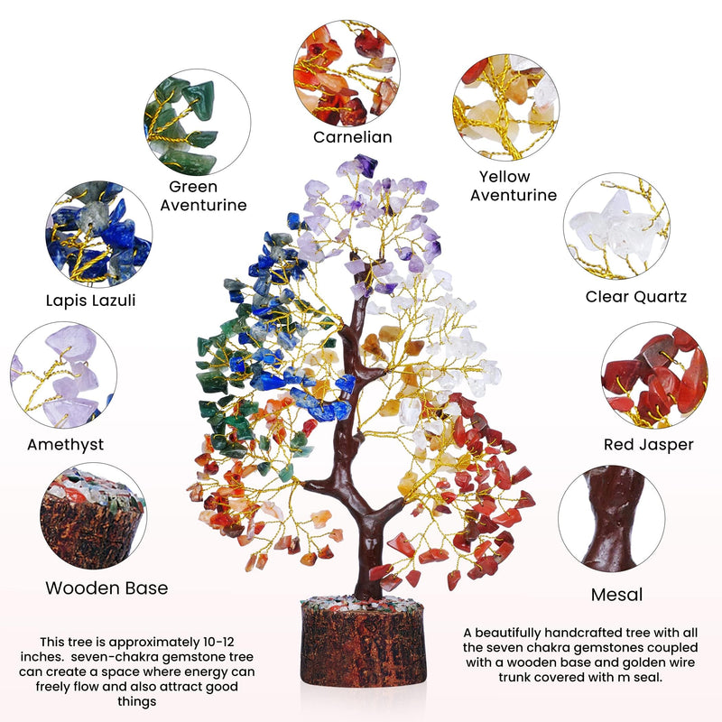 [Australia] - YATSKIA Chakra Tree of Life - Crystal Tree for Positive Energy - Seven Chakra Tree - 7 Chakra Tree, Money Tree, Feng Shui Decor, Crystals and Healing Stones Seven Chakra Golden Wire 