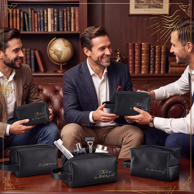 8 Pcs Men Toiletry Travel Bags Bulk Black Leather Toiletry Bags for Men Employee Appreciation Groomsmen Gifts Toiletries Kit for Business Trip Wedding Travel