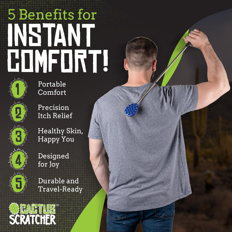 [Australia] - Cactus Scratcher Back Scratcher, Retractable Backscratchers for Men, Women & Kids, One-Hand Itch-Relief Scratchers with Long Handle, Extendable to 24.5 Inches, Original Stick, Blue Extendable Original Stick 