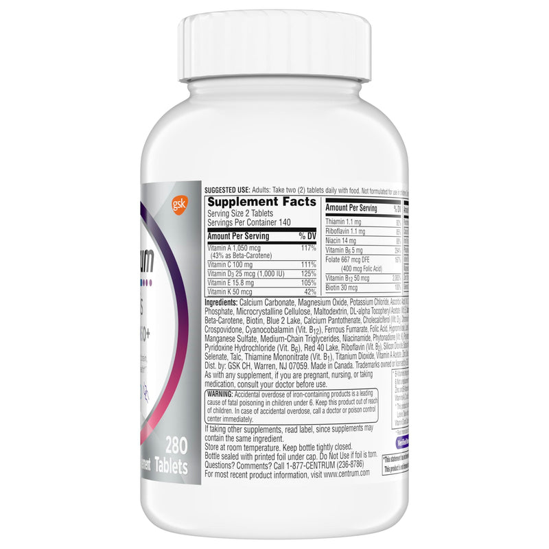 Centrum Minis Silver Women's Multivitamin, Women 50 and Over, 280 Tablets | Contains Vitamin D3, B Vitamins, Calcium, and Antioxidants, Non-GMO Ingredients, Supports Memory and Cognition, GLP-1 Support Unflavored 280 Count (Pack of 1)