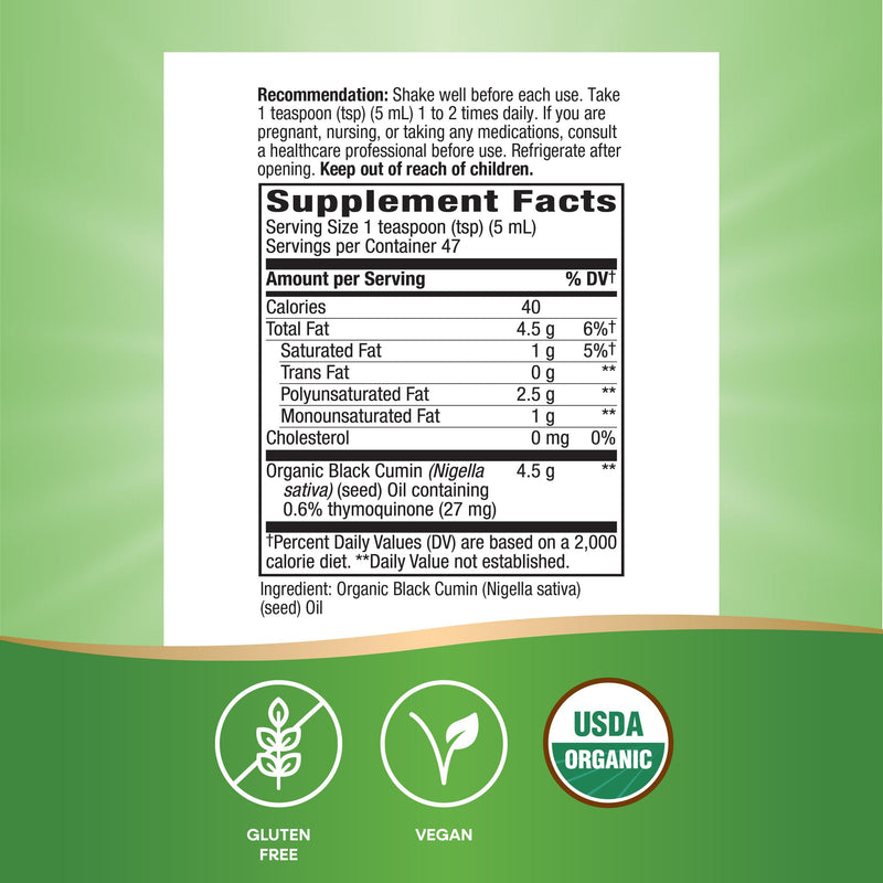 [Australia] - Nature's Way Organic Black Seed Oil, Supports Antioxidants Pathways*, Cold-Pressed, Vegan, Gluten Free, 8 oz 