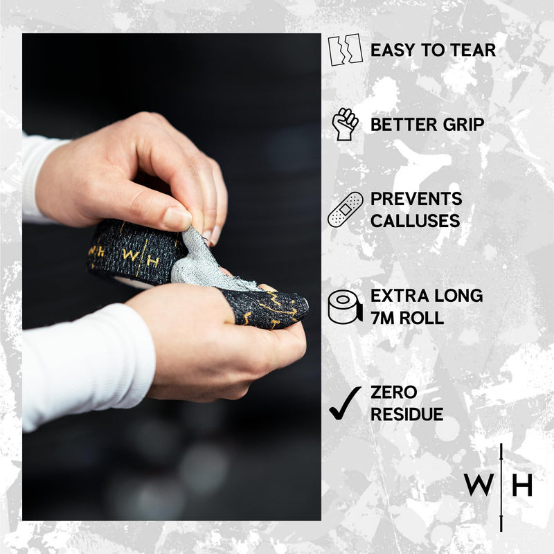 [Australia] - Weightlifting House Weight Lifting Thumb Tape: Athletic Grip Tape, Finger Extra Adhesive Tape for Workout - Body Tape, Sports Tape Perfect for Weightlifting - Sports Tape, Athletic - 7m/23ft (Black) Black 