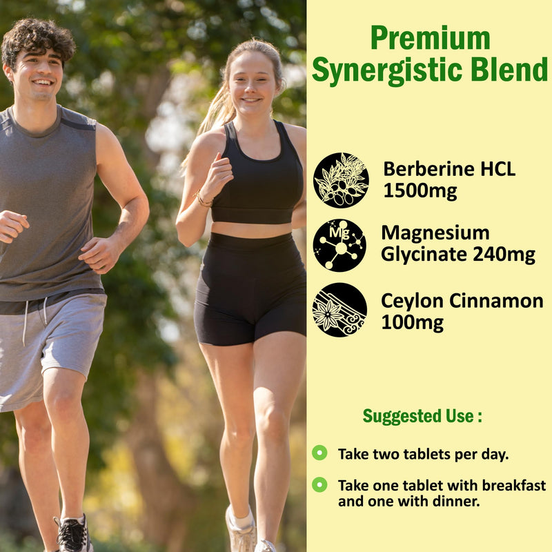 [Australia] - Berberine Supplement 1500mg with Magnesium Glycinate 240mg and Ceylon Cinnamon 100mg for Gut Health & Weight Management for Women & Men - High Potency - 60 Tablets 